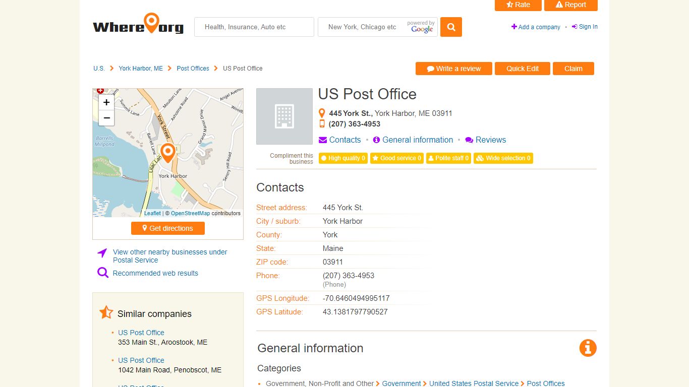US Post Office, York Harbor, ME - 445 York St. - Post Offices