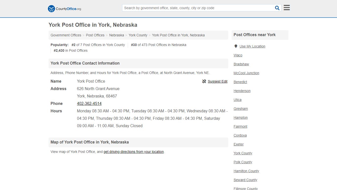York Post Office - York, NE (Address, Phone, and Hours)